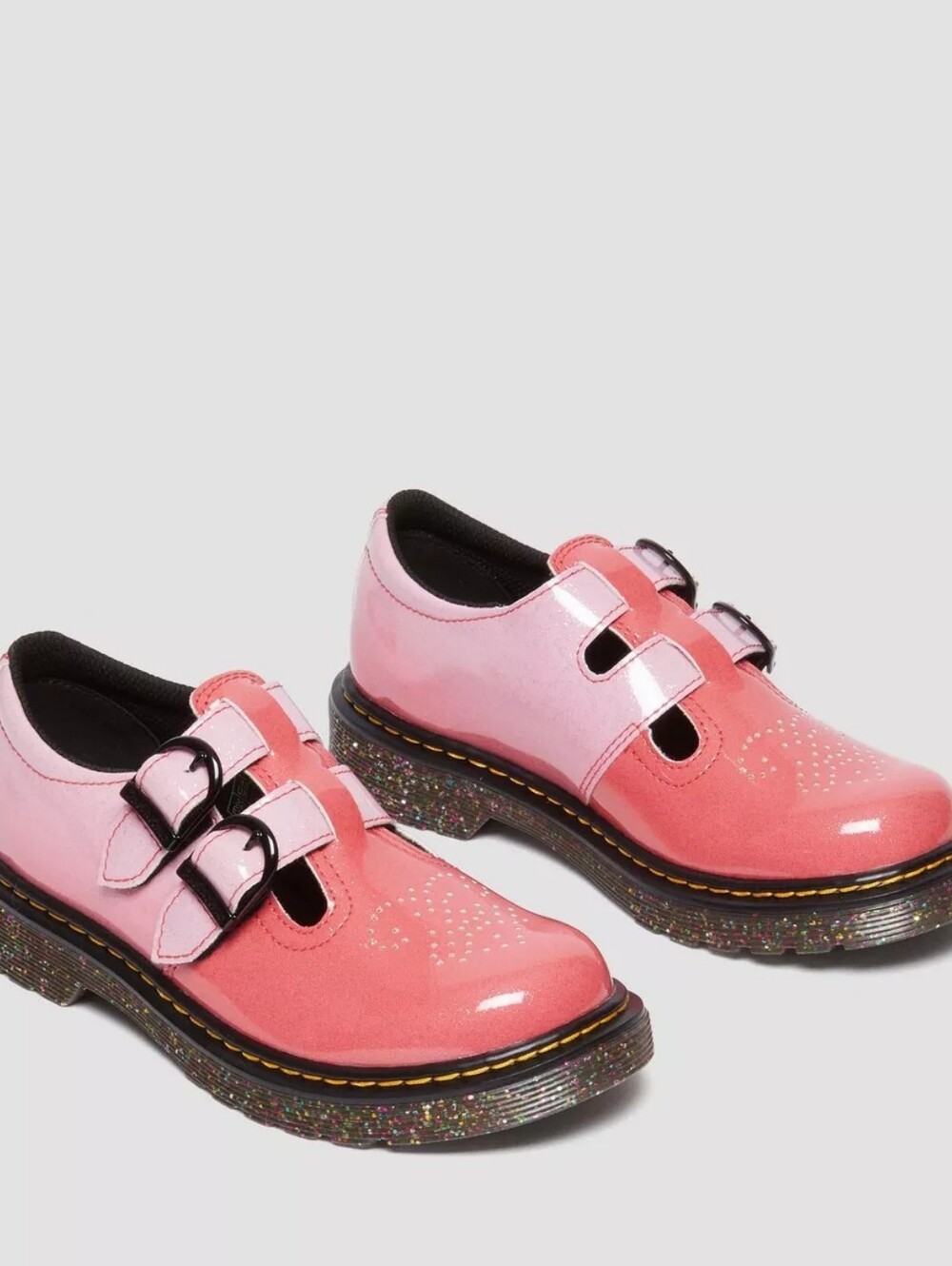 Dr. Martens Mary Jane Junior 8065 Pink Gradient Glitter Leather Mary Jane Shoe